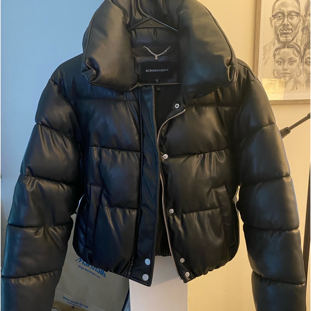 Bcbg faux leather puffer coat